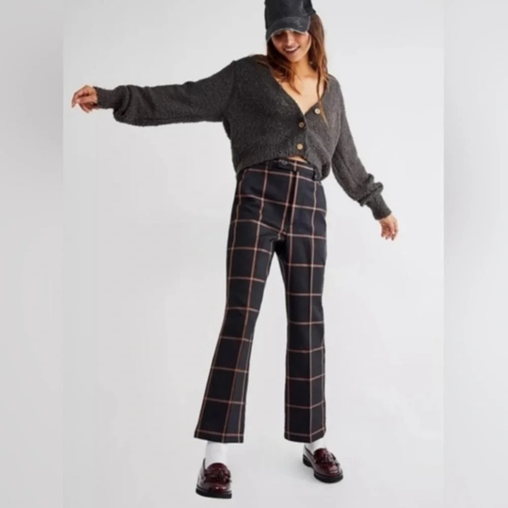 Levi’s Math Club Flare Trousers Pants Black Brown Plaid High Rise Size 28